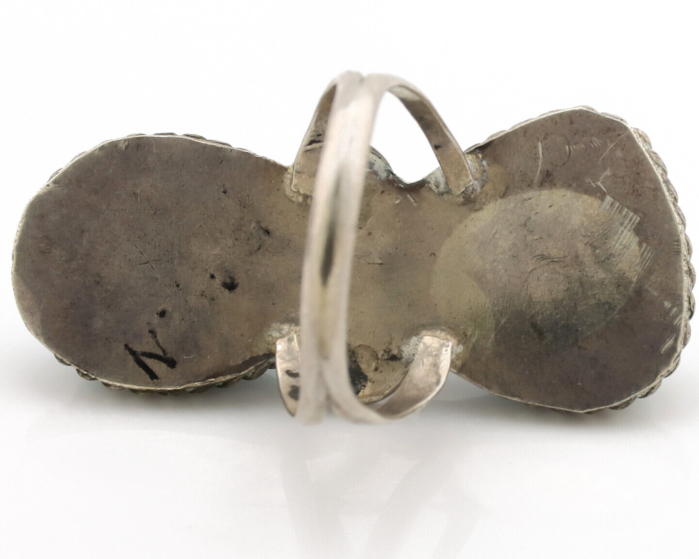 Navajo Ring .925 Silver Globe Turquoise Native American Artist C.1980's