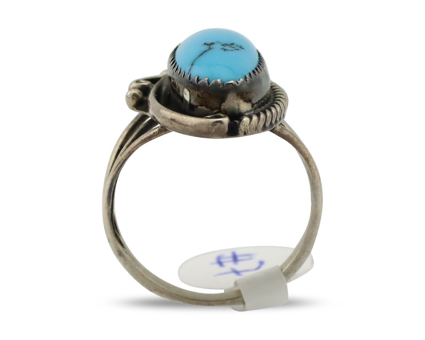 Navajo Ring 925 Silver Natural Blue Turquoise Artist Signed Sarah Curley C.80's