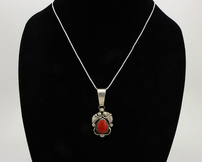 Navajo Necklace 925 Silver Red Medterranean Artist Signed FC & STG C.80's
