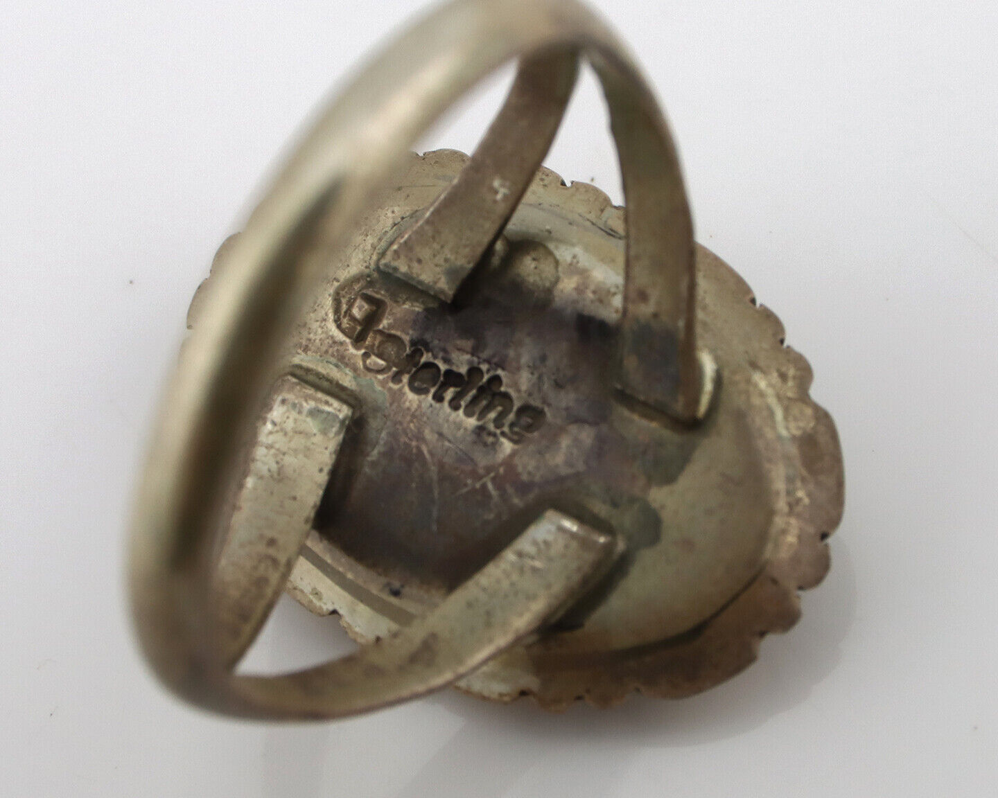 Navajo Ring 925 Silver Natural Black Spiderweb Turquoise Native Artist C.80's