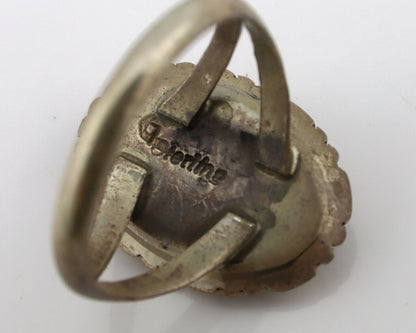 Navajo Ring 925 Silver Natural Black Spiderweb Turquoise Native Artist C.80's