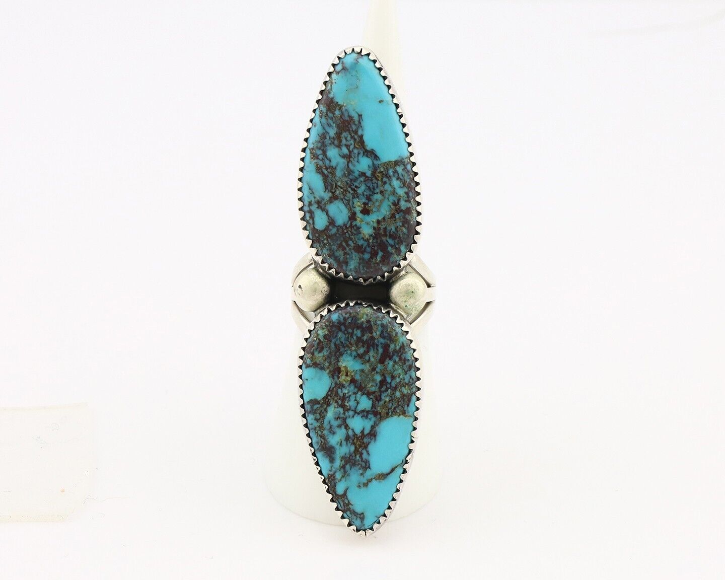 Navajo Ring 925 Silver Black & Blue Turquoise Artist Signed LTB C.80's