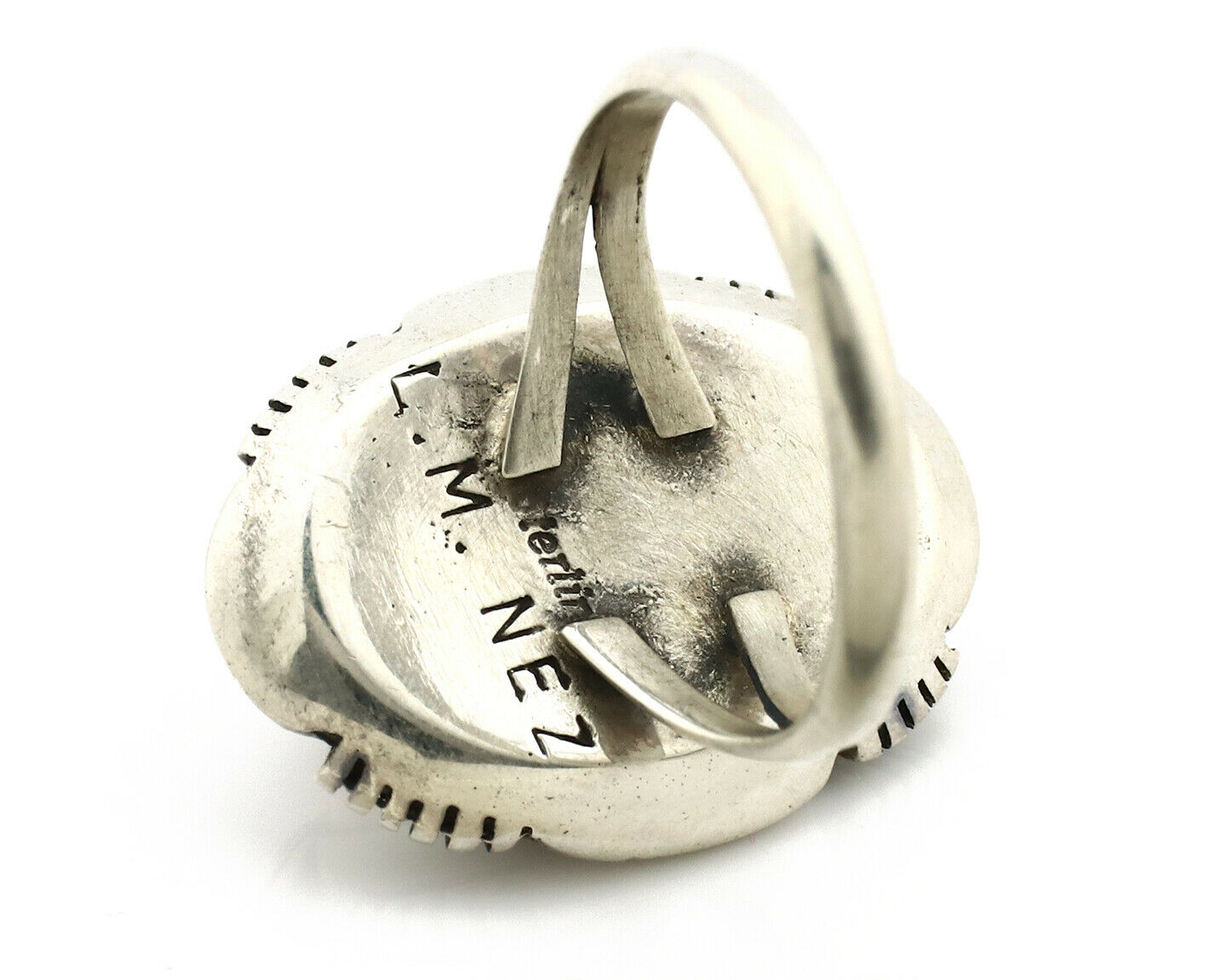 Navajo Ring .925 Silver Spiderweb Turquoise Artist Signed L. M. Nez C80s