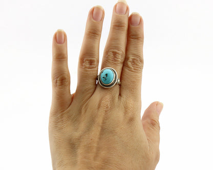 Navajo Ring .925 Silver Sleeping Beauty Turquoise Native American Artist C.1980s