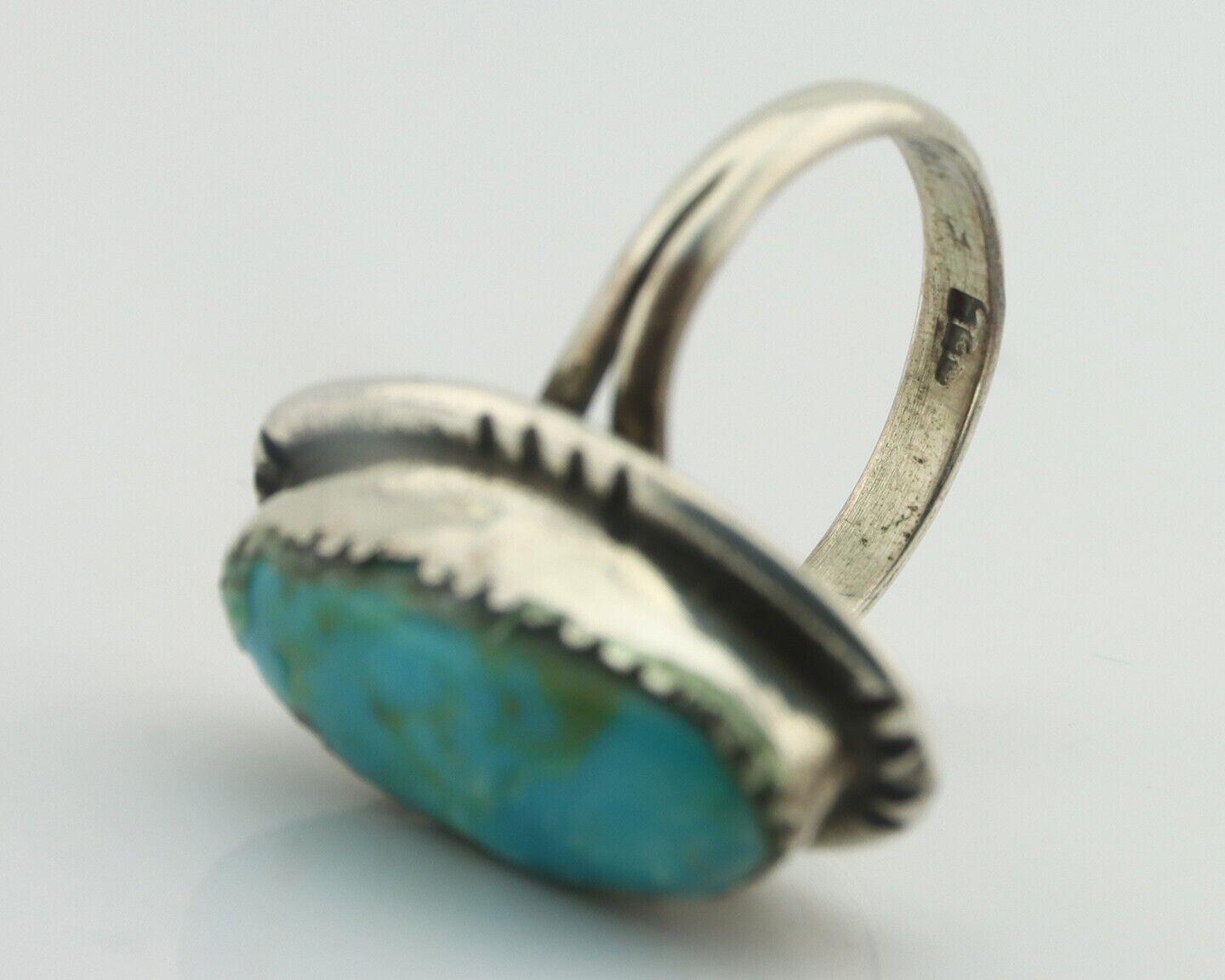 Navajo Ring .925 Silver Natural Blue Turquoise Native American Artist C.80's