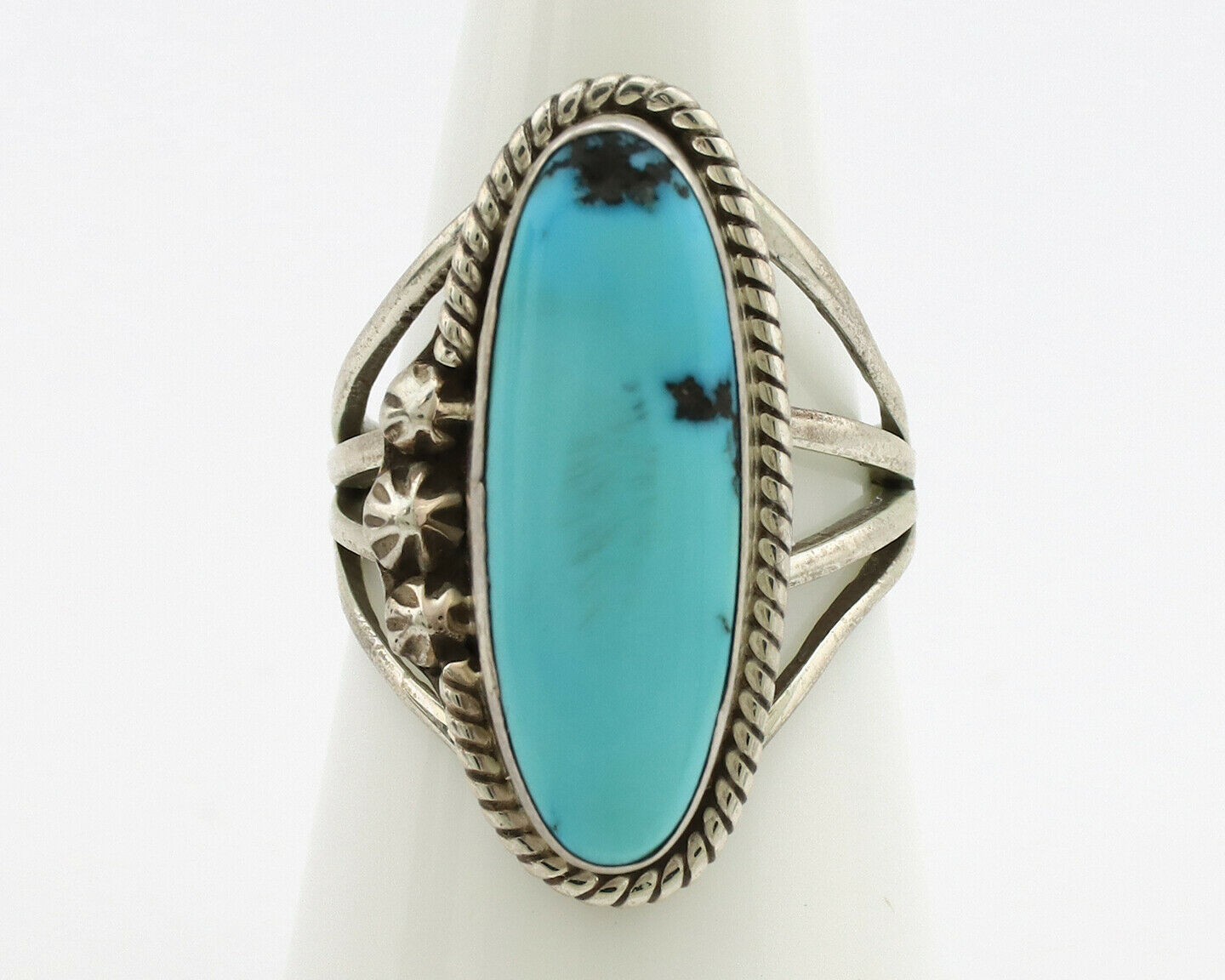 Navajo Ring .925 Silver Sleeping Beauty Turquoise Artist Signed T C.1980's