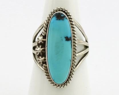 Navajo Ring .925 Silver Sleeping Beauty Turquoise Artist Signed T C.1980's