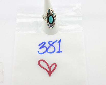 Navajo Ring 925 Silver Turquoise & Coral Signed Circle JW C.80s