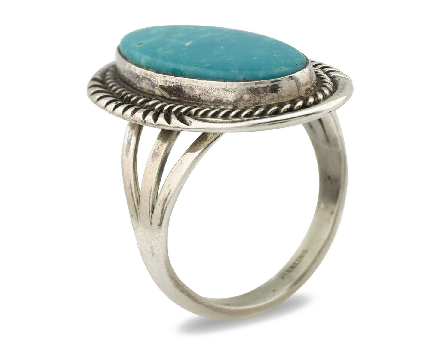 Navajo Ring .925 Silver Blue Gem Turquoise Native American Artist C.80's
