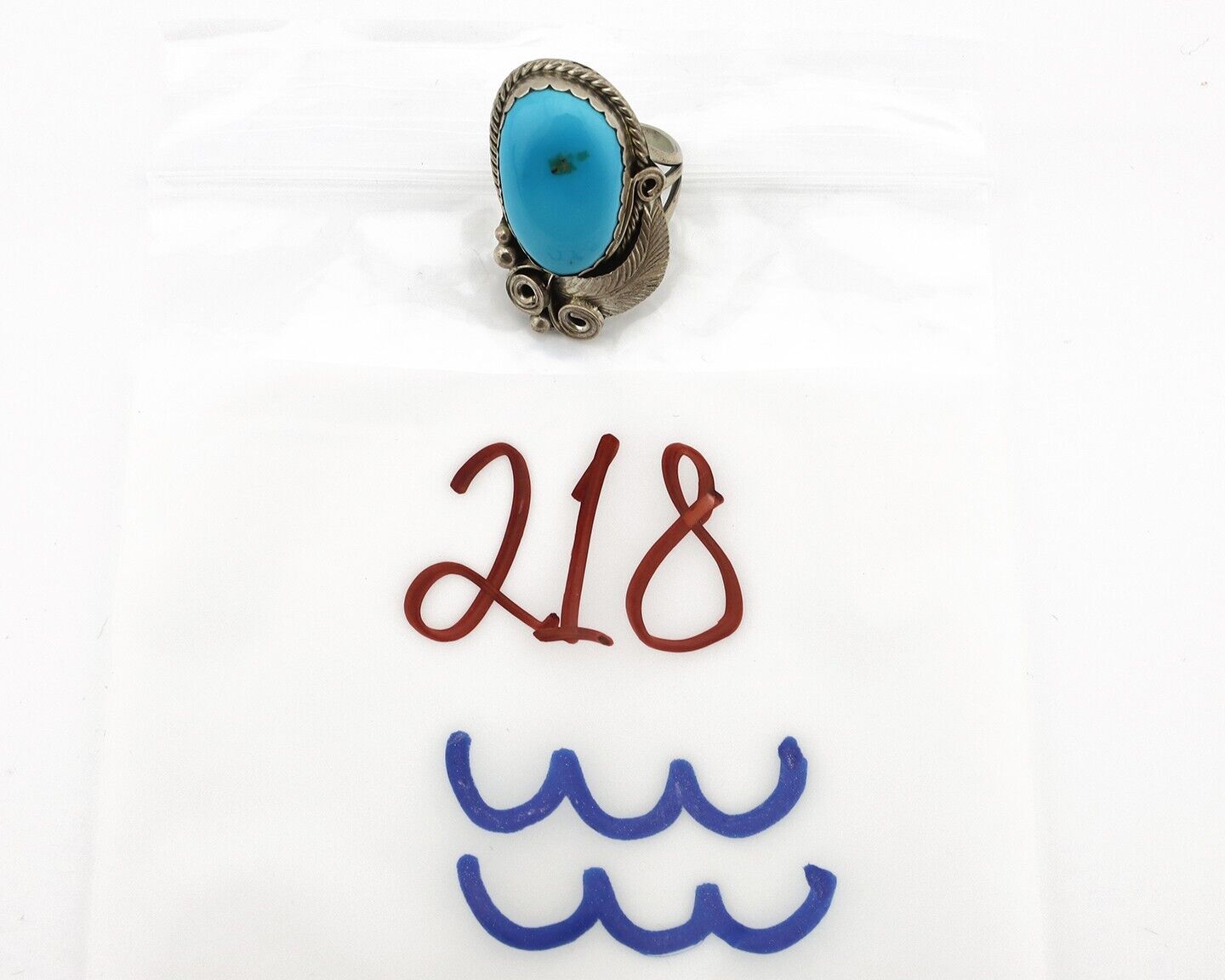 Navajo Ring 925 Silver Sleeping Beauty Turquoise Signed Justin Morris C.80's