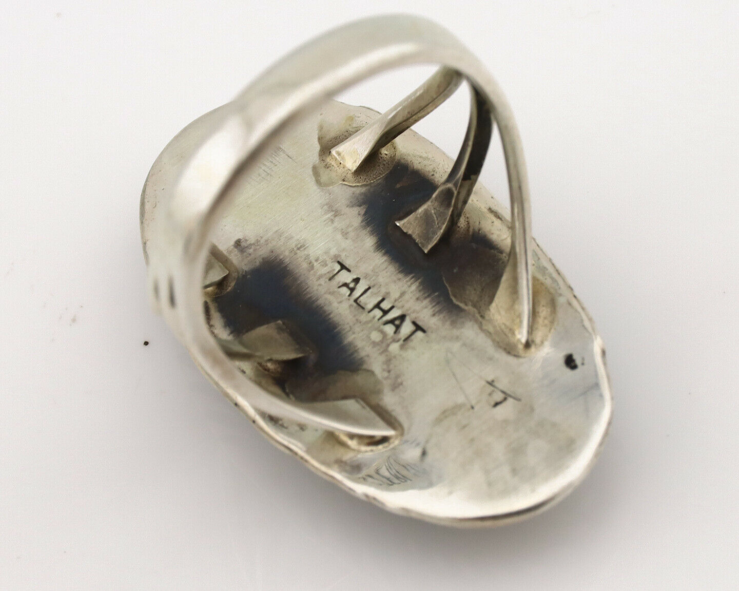 Navajo Ring .925 Silver Natural Blue Turquoise Artist Talhat C.1980's