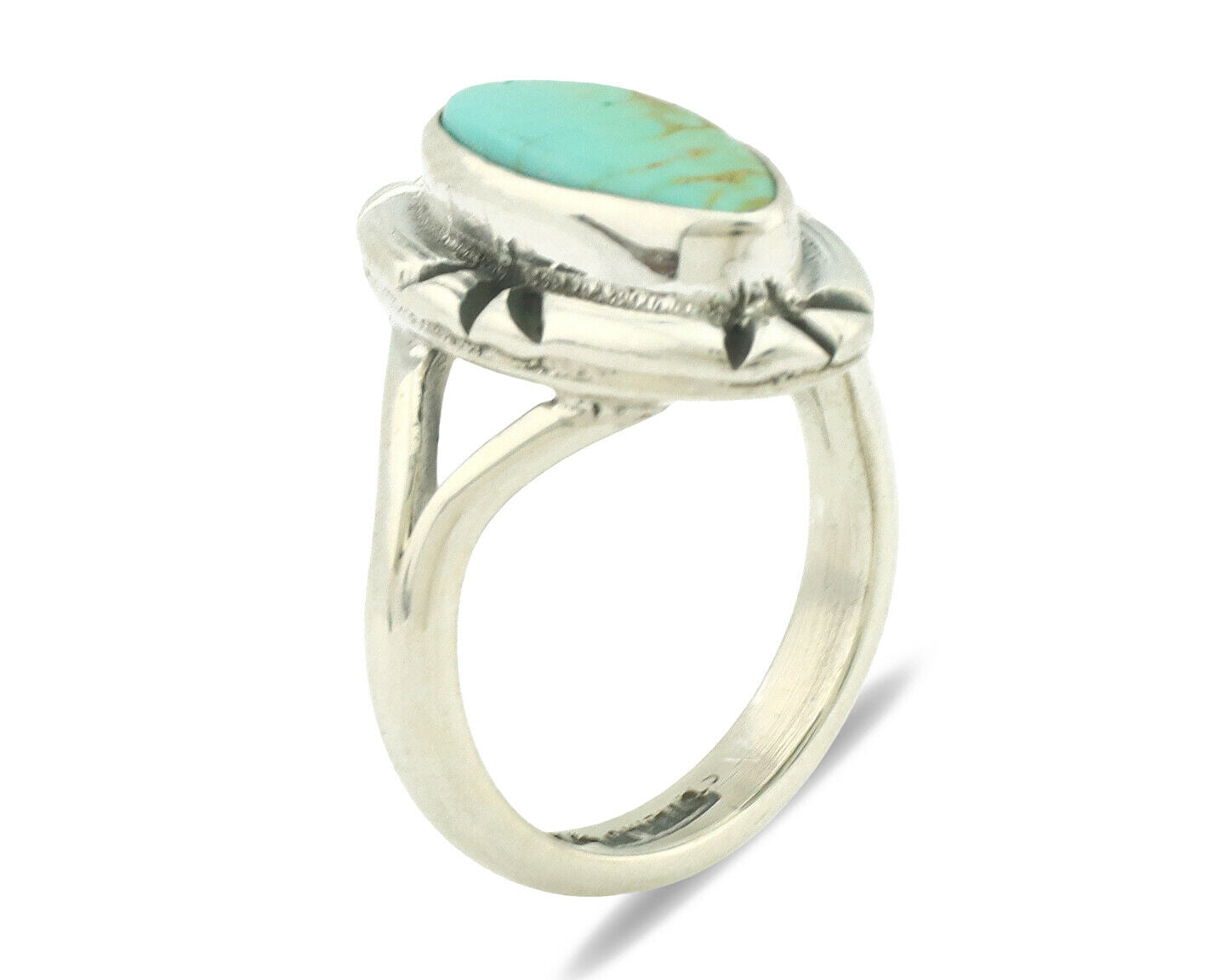 Navajo Ring .925 Silver Natural Mined Turquoise Artist Signed Gecko C.80's