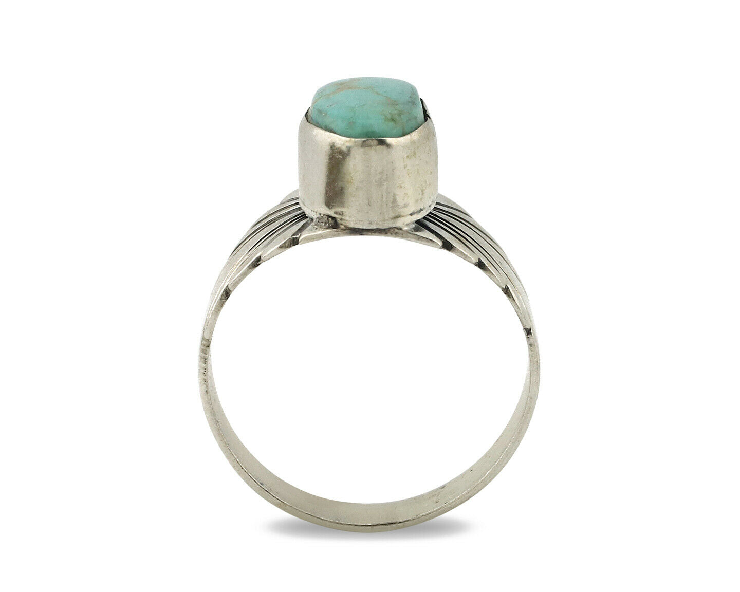 Navajo Ring .925 Silver Kingman Turquoise Artist Signed Apache C.80's