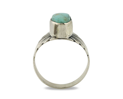 Navajo Ring .925 Silver Kingman Turquoise Artist Signed Apache C.80's