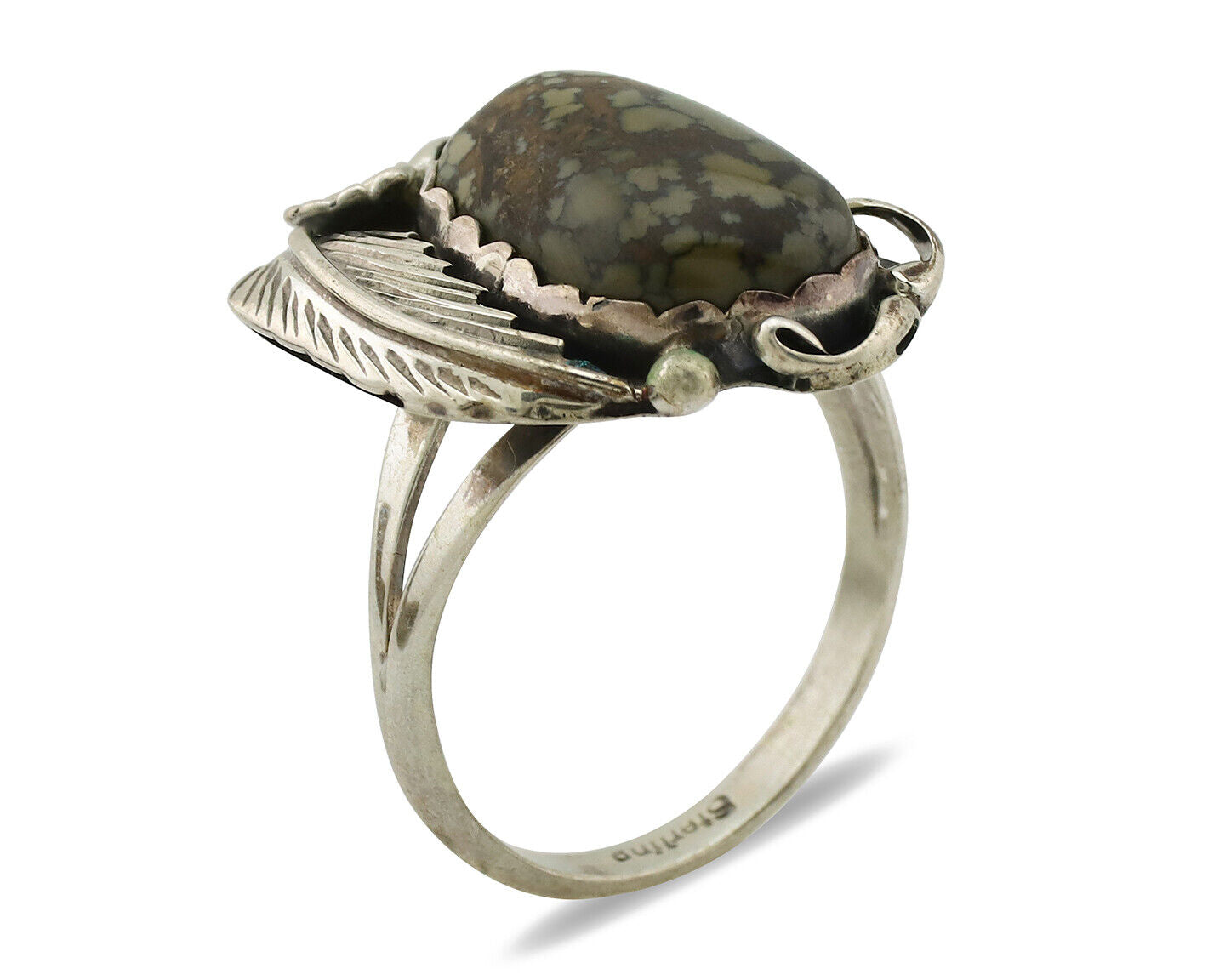 Navajo Ring .925 Silver Spiderweb Turquoise Native American Artist C.1980s