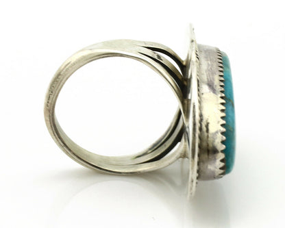 Navajo Ring .925 Silver Blue Gem Turquoise Artist Signed M Begay C.1980's