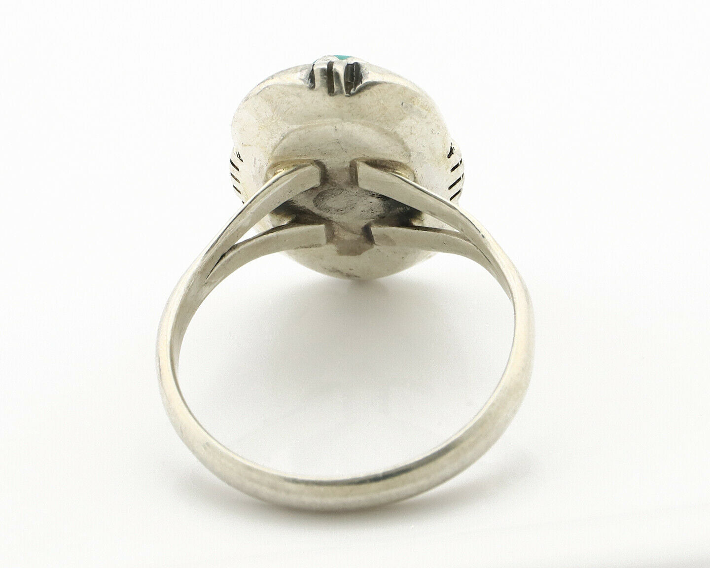 Navajo Ring .925 Silver Blue Gem Turquoise Handmade Native American Artist C80s