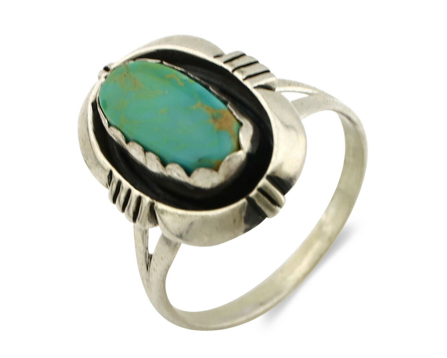 Navajo Ring .925 Silver Kingman Turquoise Artist Signed Apache C.80's