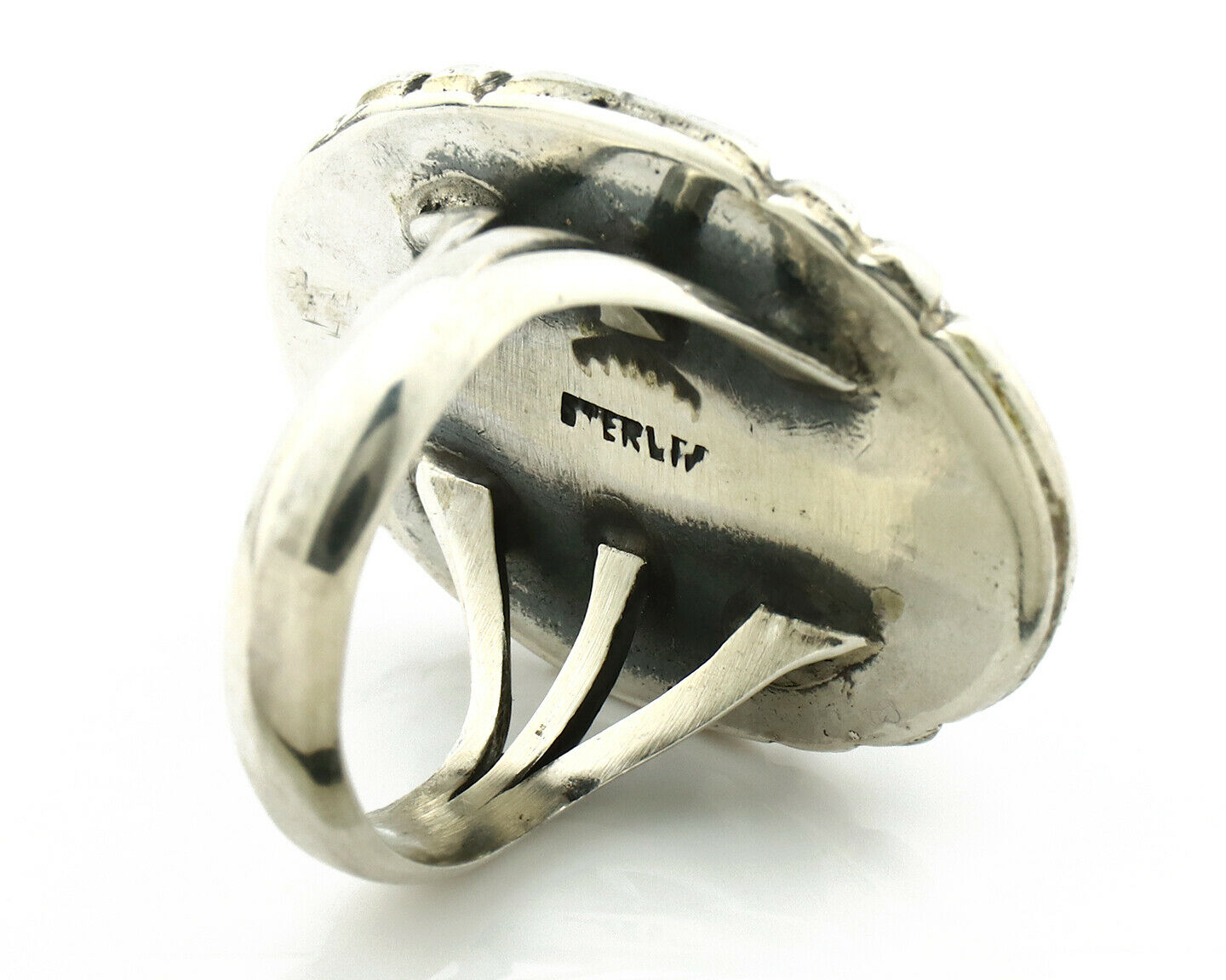 Navajo Ring .925 Silver Natural Green Turquoise Signed Apache C.80's