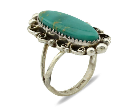 Navajo Ring .925 Silver Blue Southwest Turquoise Signed TALHAT C.80's
