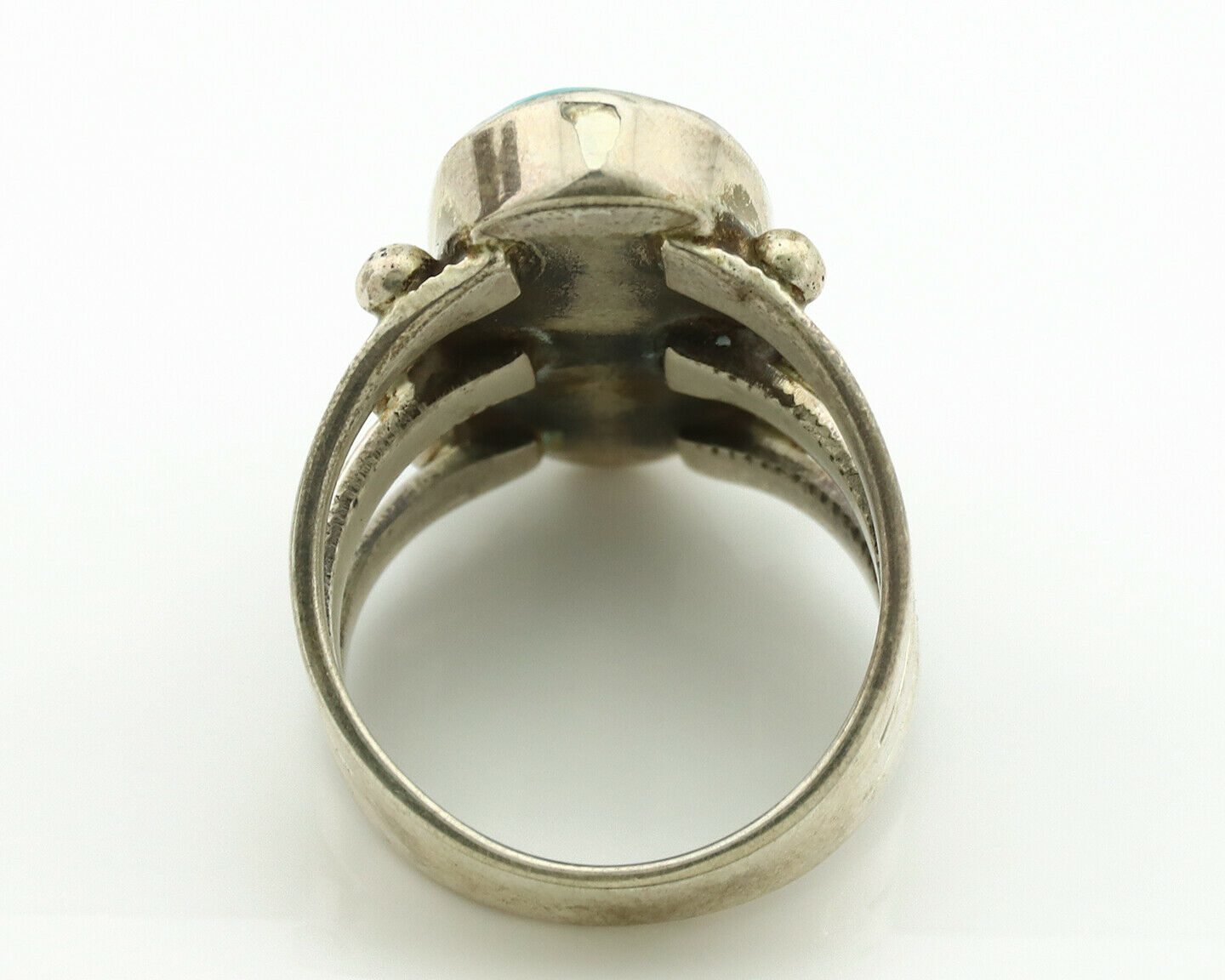 Navajo Ring .925 Silver Blue Turquoise Artist Signed LY C.1980's
