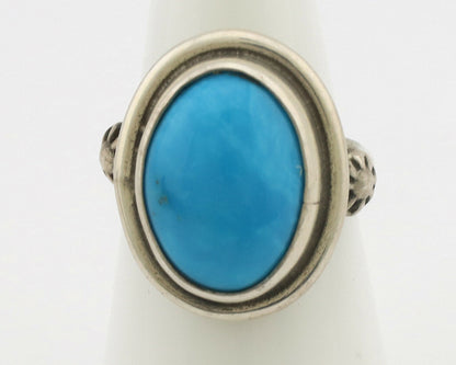 Navajo Ring .925 Silver Natural Blue Turquoise Native American Artist C.1980's