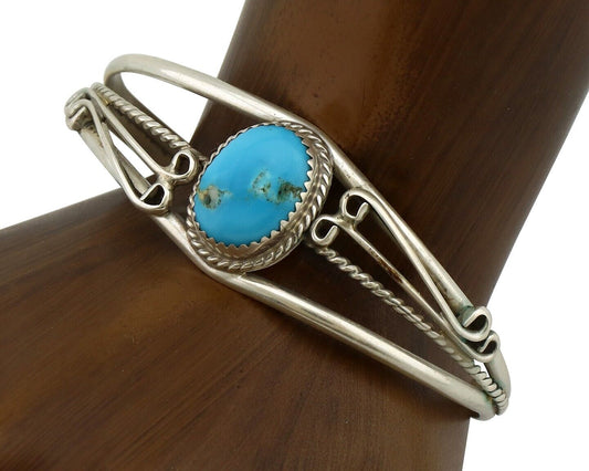 Navajo Bracelet 925 Silver Natural Blue Turquoise Native American Artist C.80's