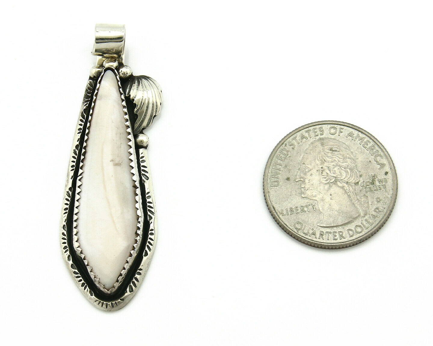 Navajo Pendant .925 Silver Real Natural Pink Mussel Signed Yazzie C.80's