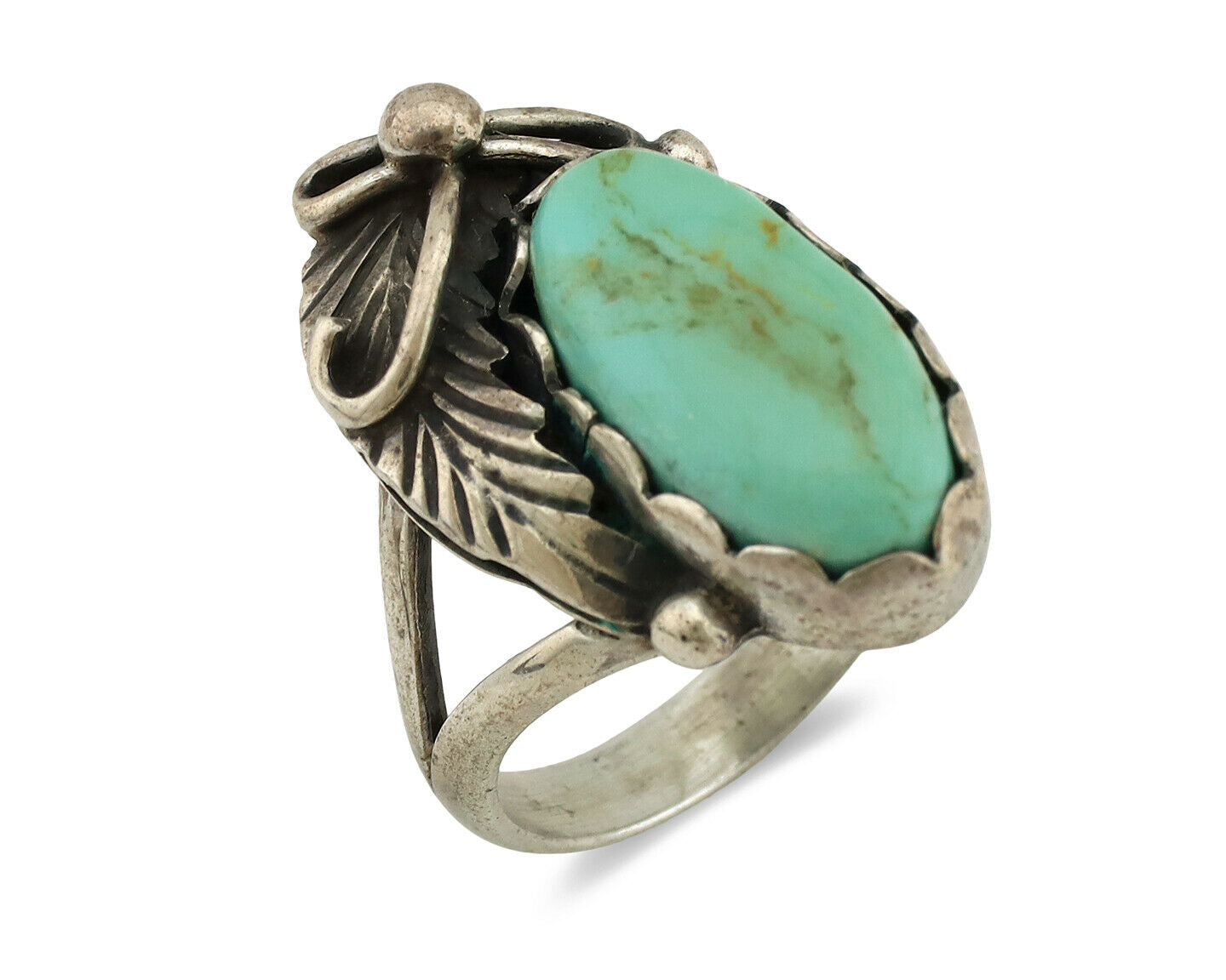 Navajo Ring .925 Silver Kingman Turquoise Native American Signed C.80's
