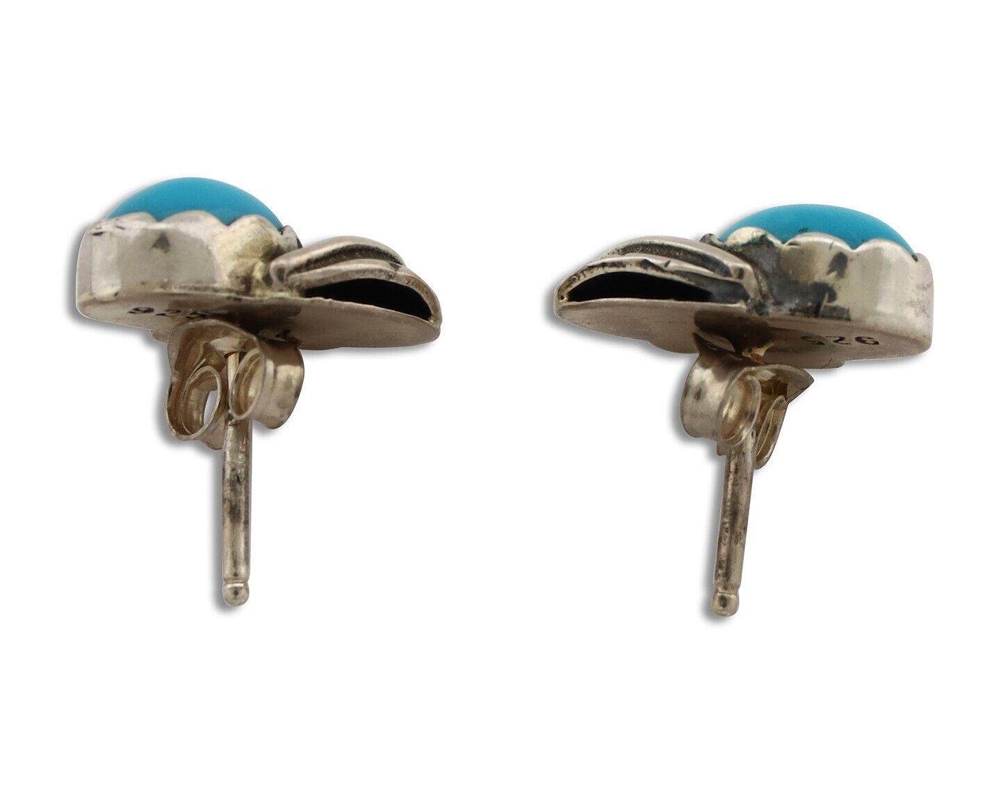 Navajo Earrings 925 Silver Natural Mined Turquoise Native American Artist C.80's