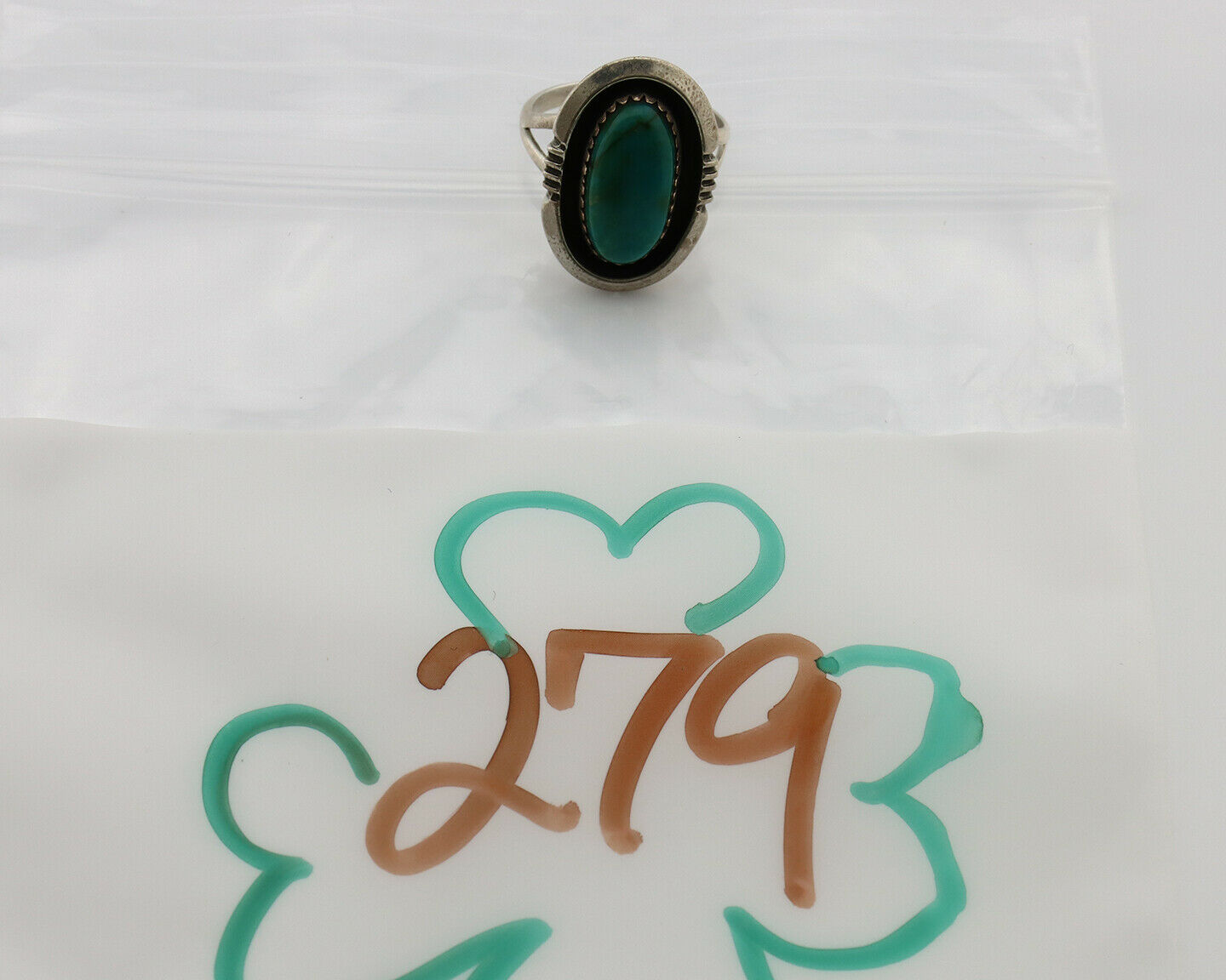Navajo Ring .925 Silver Kingman Turquoise Native American Artist C.1980's