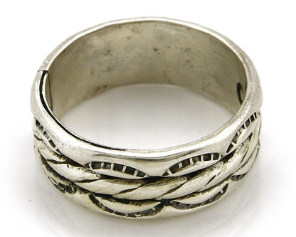 Navajo Ring .925 Silver Handmade Hand Stamped 3 Row Rope Band C.1980's Size 10.2