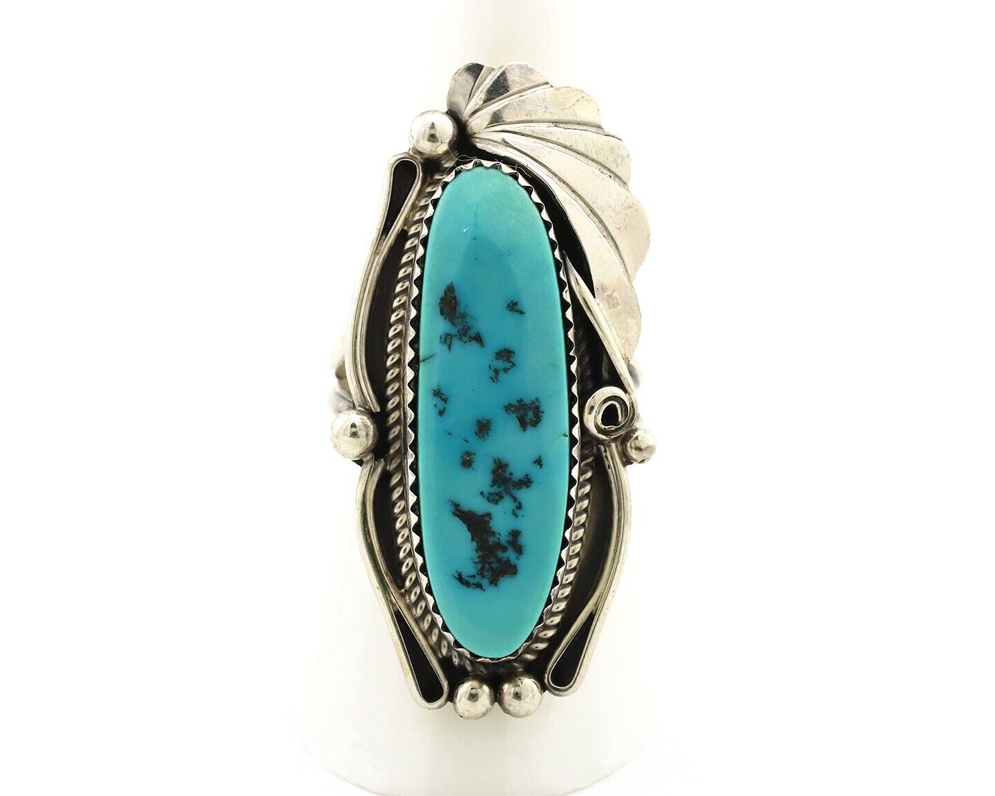 Navajo Inlay Band Ring 925 Silver Sleeping B Turquoise Signed Justin Morris C80s
