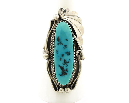 Navajo Inlay Band Ring 925 Silver Sleeping B Turquoise Signed Justin Morris C80s
