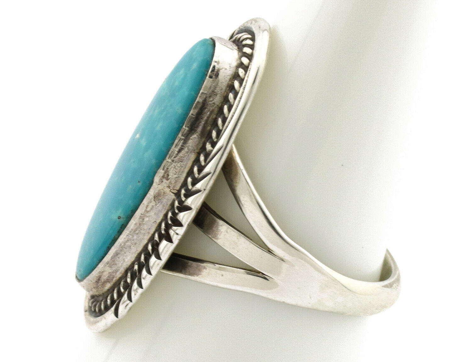 Navajo Ring .925 Silver Blue Gem Turquoise Native American Artist C.80's