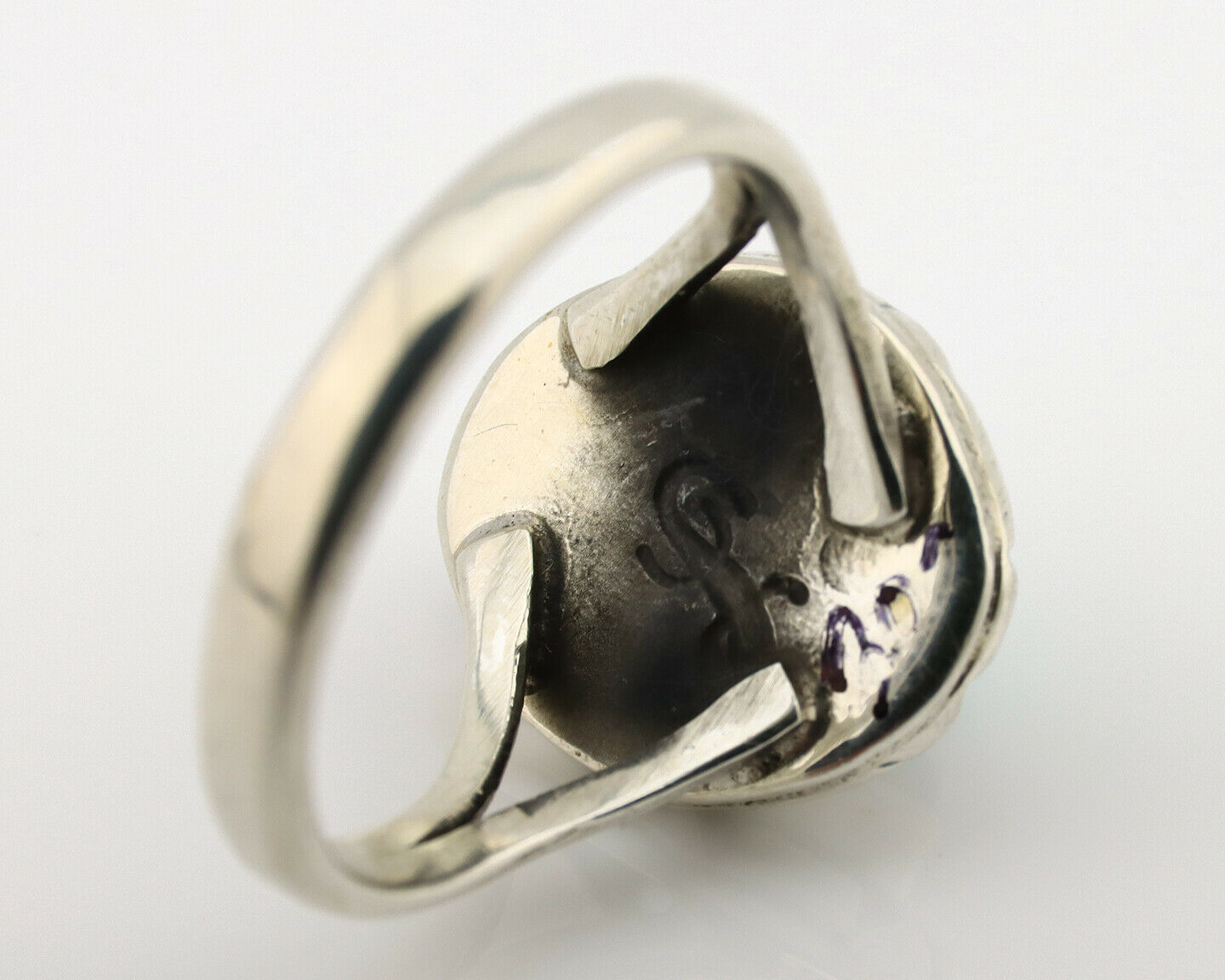 Navajo Ring .925 Silver Kingman Turquoise Artist Signed Gecko C.90's