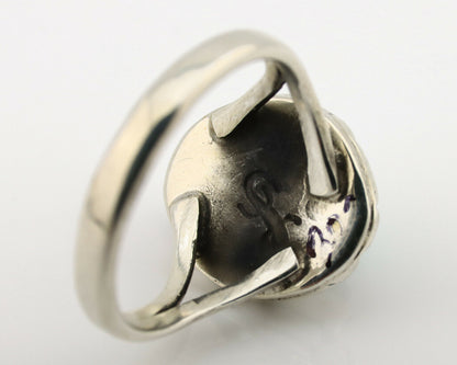 Navajo Ring .925 Silver Kingman Turquoise Artist Signed Gecko C.90's