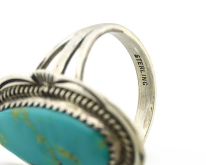 Navajo Ring 925 Silver Natural Blue Turquoise Artist Signed USA C.80's