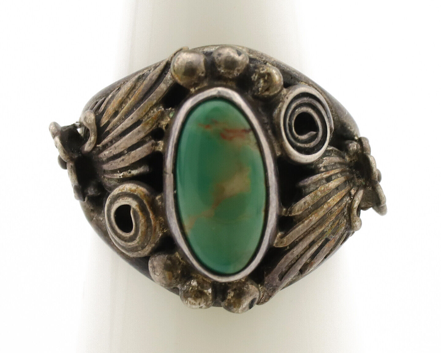 Navajo Ring .925 Silver Green Turquoise Native American Artist C.1980's
