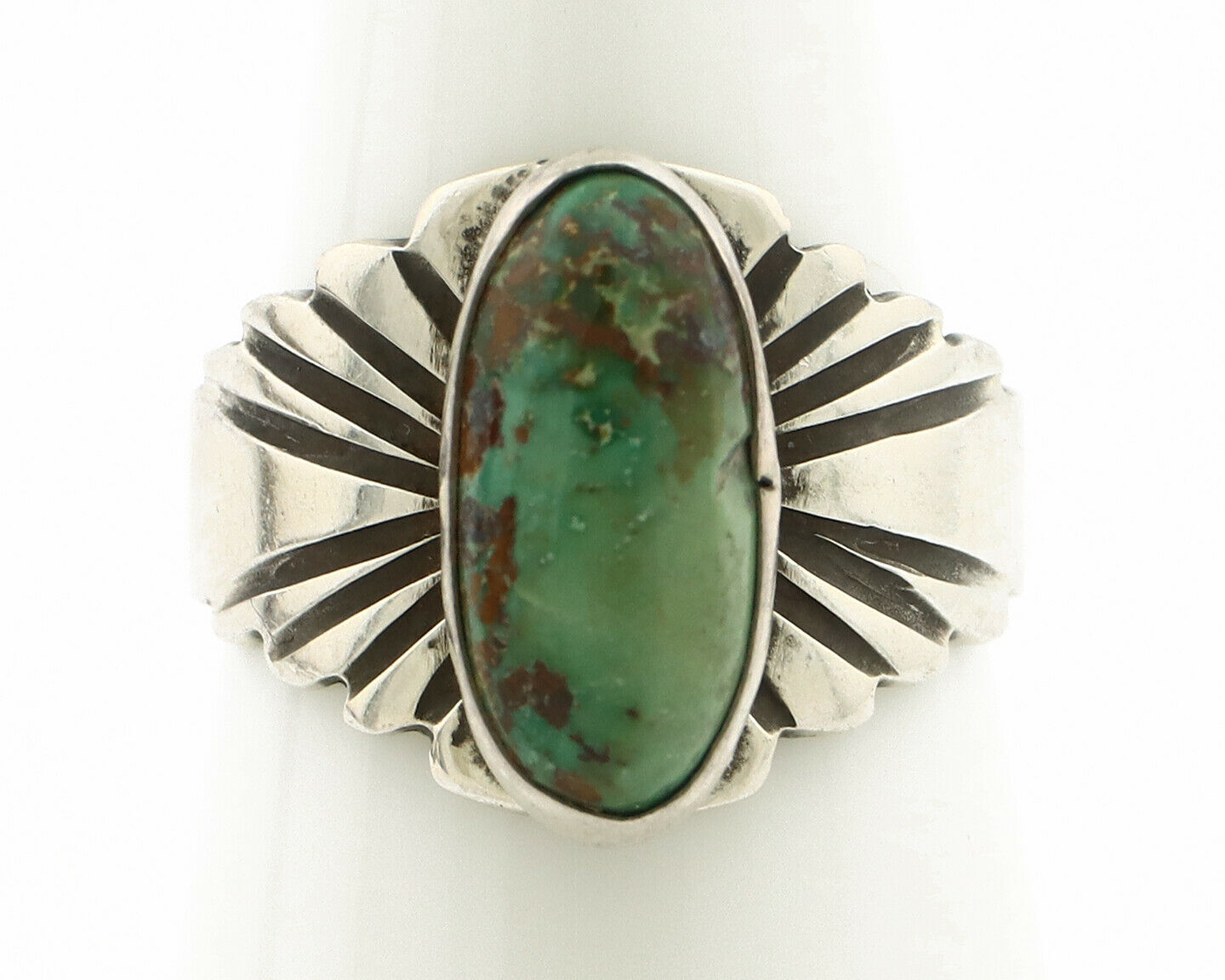 Navajo Ring .925 Silver Bisbee Turquoise Artist Signed Apache C.80's