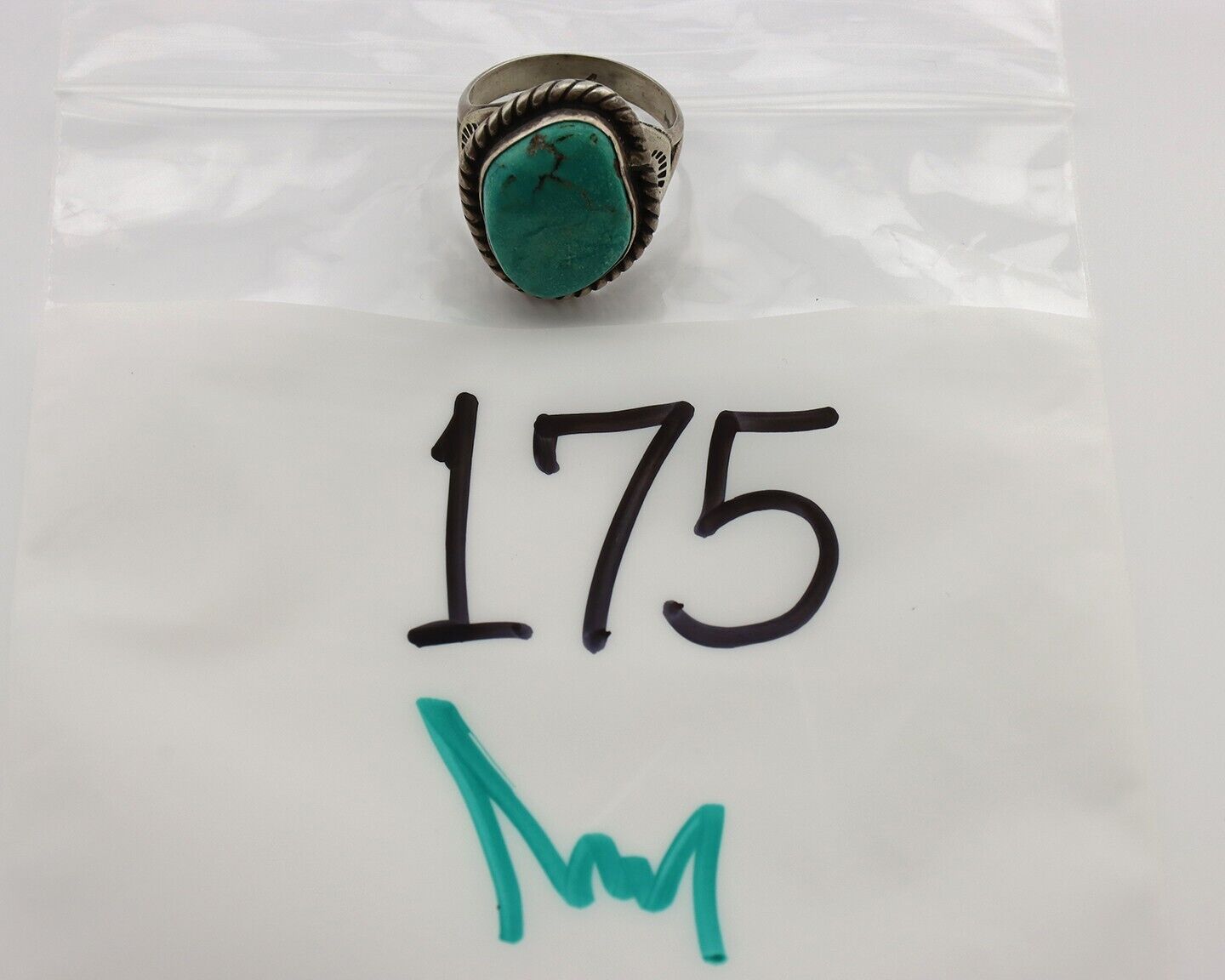 Navajo Handmade Ring 925 Silver Blue Turquoise Signed Native Artist C.80's