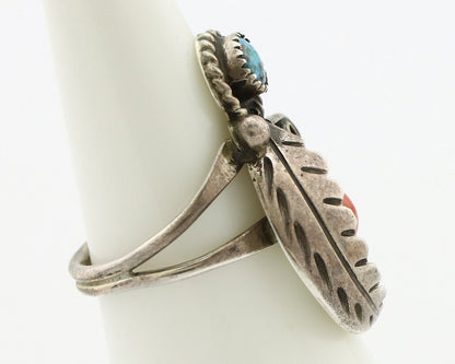 Navajo Handmade Ring 925 Silver Turquiose & Coral Native American Artist C.80's