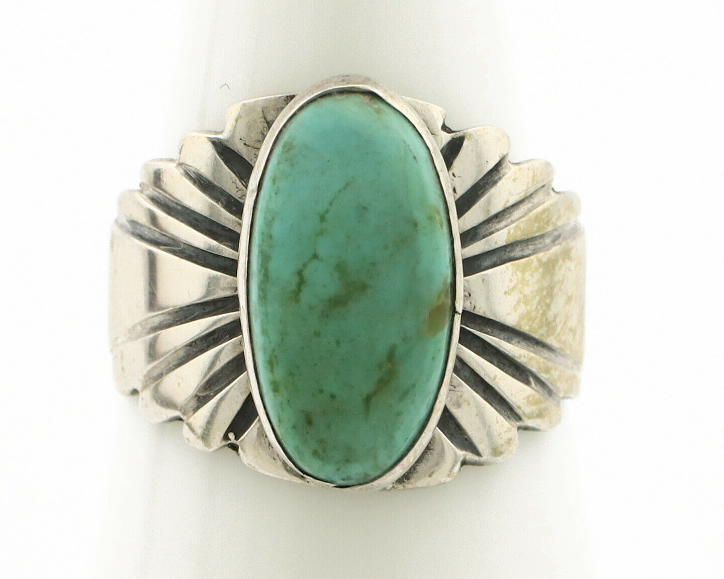 Navajo Ring .925 Silver Kingman Turquoise Artist Signed Apache C.80's