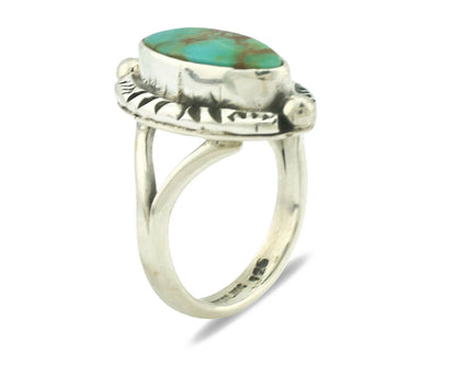Navajo Ring .925 Silver Natural Mined Turquoise Artist Signed Gecko C.80's