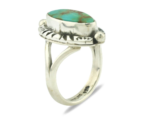 Navajo Ring .925 Silver Natural Mined Turquoise Artist Signed Gecko C.80's