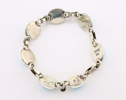 Navajo Link Bracelet .925 Silver Blue Turquoise Native American Artist C.80's