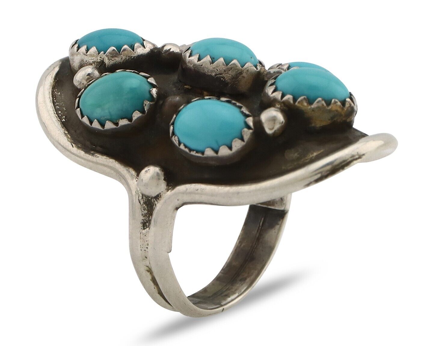 Navajo Ring .925 Silver Natural Blue Turquoise Artist Signed L Henderson C.80's