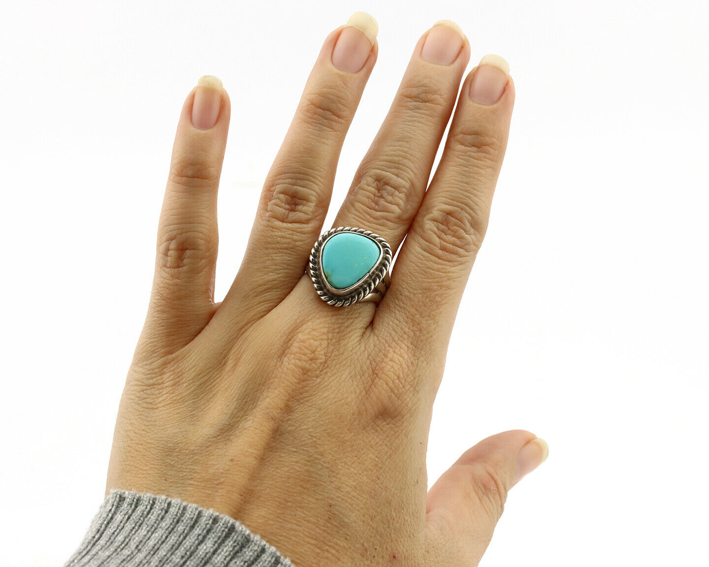 Navajo Ring .925 Silver Blue Turquoise Native American Artist C.1980's