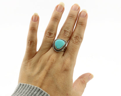Navajo Ring .925 Silver Blue Turquoise Native American Artist C.1980's