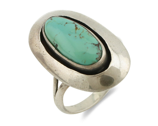 Navajo Shadow Box Ring .925 Silver Blue Turquoise Signed M Montoya C80s
